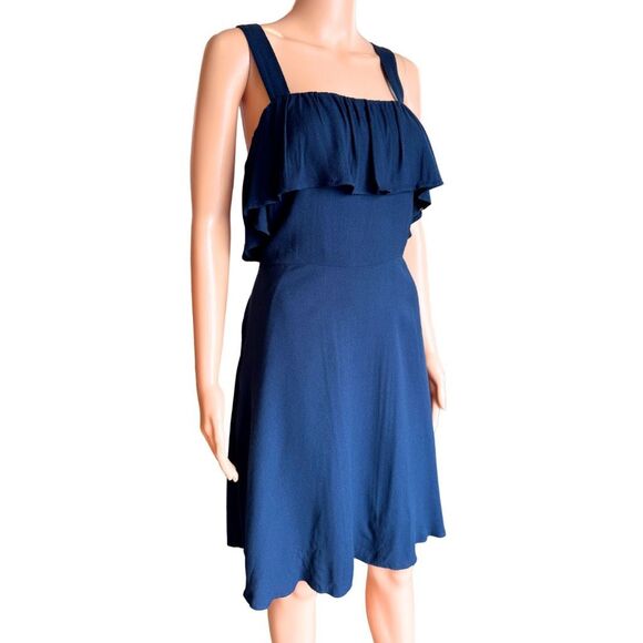 Madewell Navy Apron Ruffle Cross Back Mini Dress - Picture 3 of 7